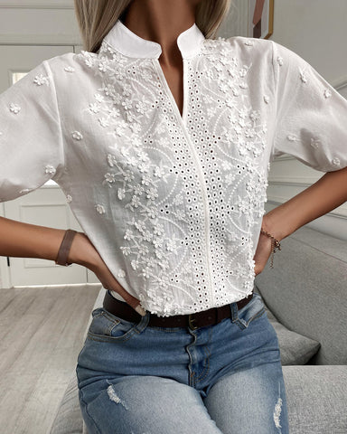 Damen blumenbestickte bluse - exquisite weisse floral design
