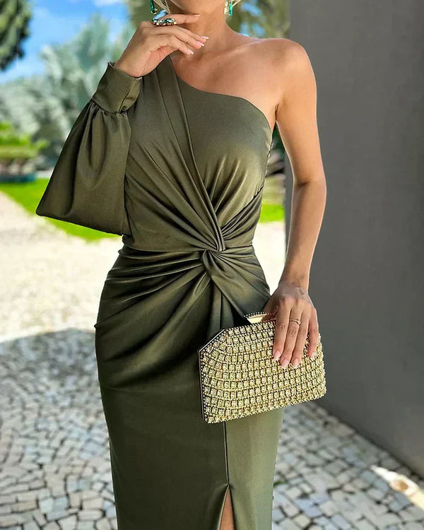 Asymmetrisches chic-kleid - modisches grünes damenkleid