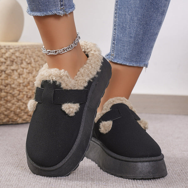 Wärmi Pantoffle - Dame-Hueschue mit Sherpa-Fütterig und Riemedetail
