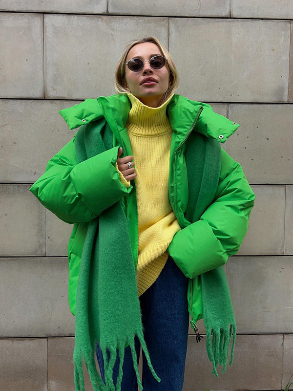 Winterjacke mit abnehmbarer kapuze – warme winddichte damenjacke im oversized design aus baum