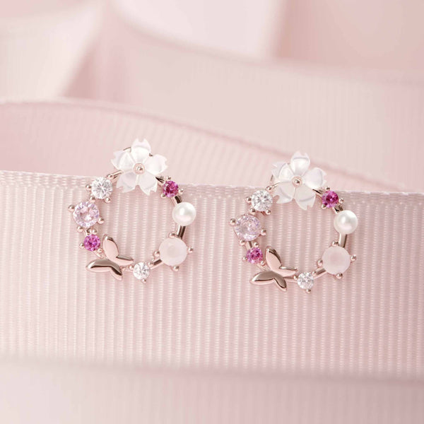 2-teiligi blumearmbänder - zartig rosa edelsteine und blumen-dekor für frauen