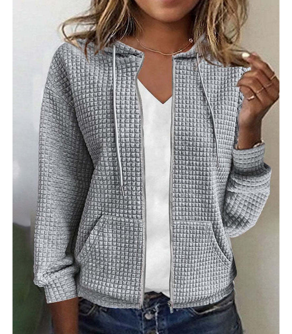 Texturierti zip-hoodie - lässigi jacke für frauen