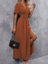 Rust maxi-kleid - elegantes damenkleid mit flatternden ärmeln