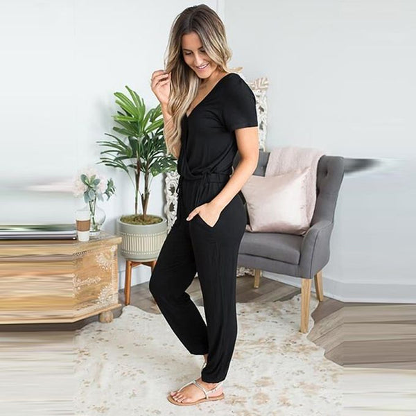 Jumpsuit - stylisches damen v-ausschnitt freizeit-outfit