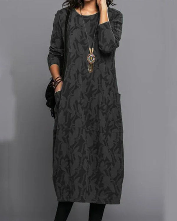 Langärmliges kleid mit taschen - schickes casual-kleid für damen