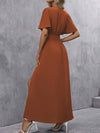 Rust maxi-kleid - elegantes damenkleid mit flatternden ärmeln
