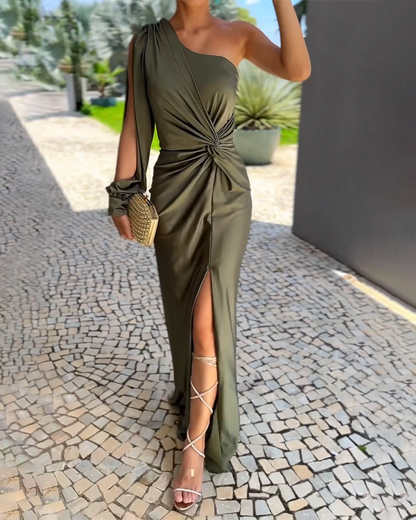 Asymmetrisches chic-kleid - modisches grünes damenkleid