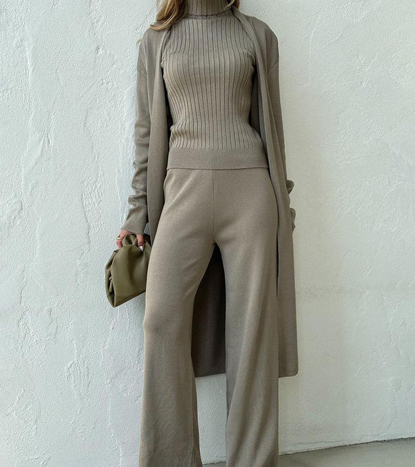 3-teiliger gestrickter koordinationsanzug - stilvolle damen freizeitmode