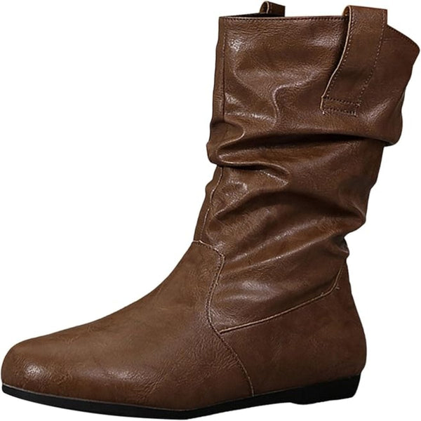 Winter-Stiefeletten für Damen – warme Stiefel mit runder Spitze und flacher Sohle