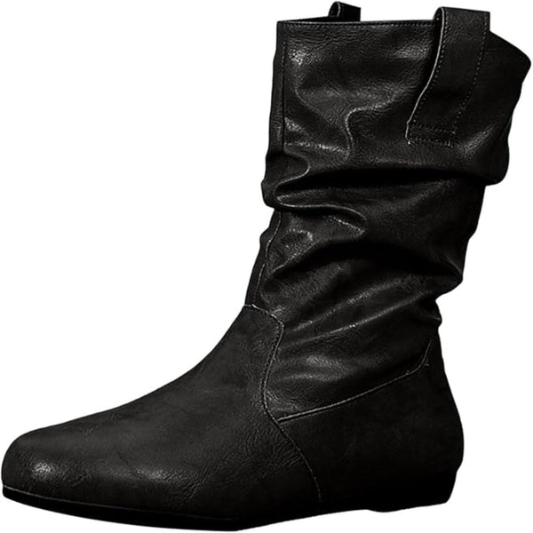 Winter-Stiefeletten für Damen – warme Stiefel mit runder Spitze und flacher Sohle