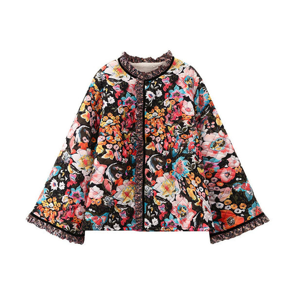 Retro-jacke mit weiten ärmeln – künstlerisch bedruckte damenjacke aus baum