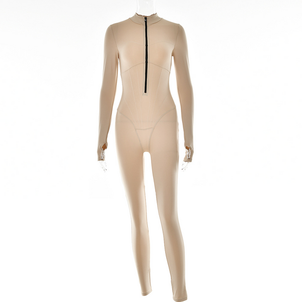 Damen zip-jumpsuit - figurbetonter grauer body