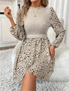 Floral kleid - schickes apricot damenkleid mit geripptem oberteil