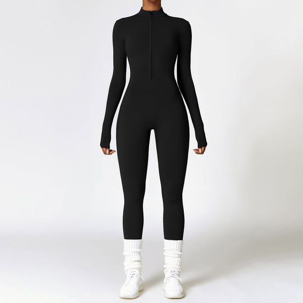 Warmer reissverschluss langarm-jumpsuit – yoga fitness sporthose atmungsaktiver damen-bodysuit