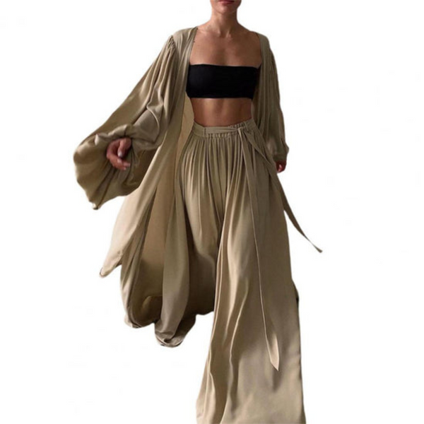 3-teilige ensemble - schickes crop-top, rock und kimono