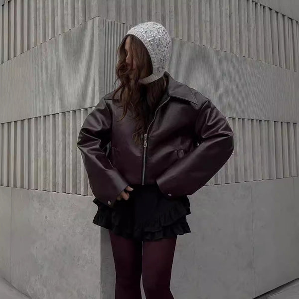 Damen-jacke mit revers und reissverschluss – lässiges design mit langen ärmeln