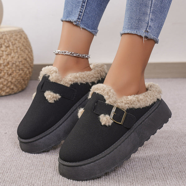 Wärmi Pantoffle - Dame-Hueschue mit Sherpa-Fütterig und Riemedetail