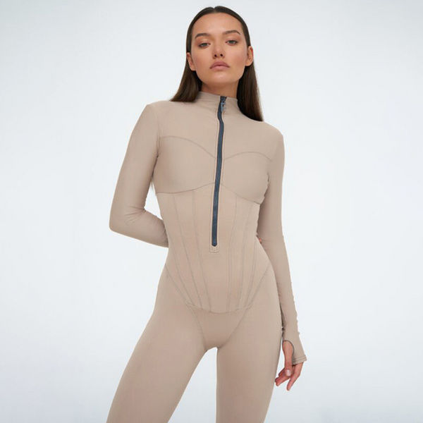 Damen zip-jumpsuit - figurbetonter grauer body