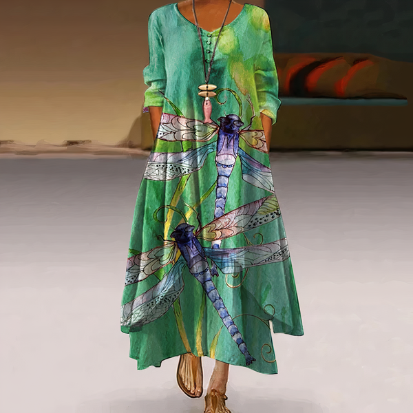 Maxikleid - elegantes damenkleid mit taschen und floralem stickerei