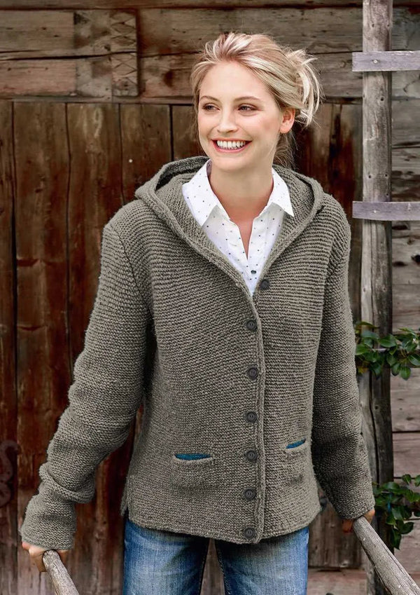 Damen gestrickter cardigan - gemütlicher kapuzenpullover