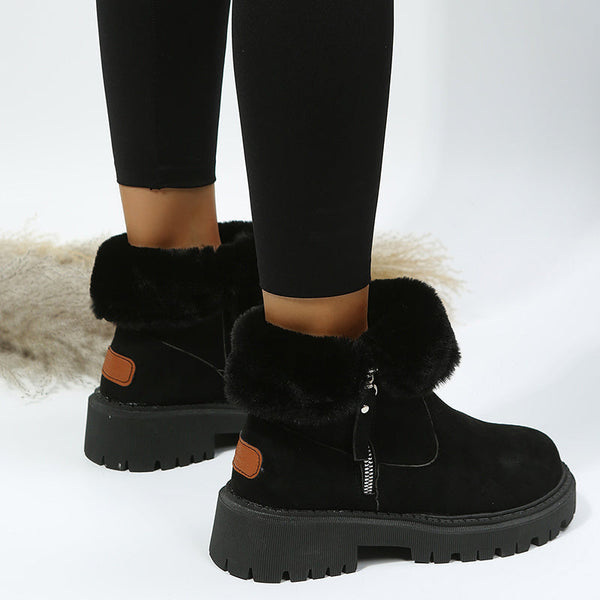 Warme damen stiefeletten – winterstiefel mit plüschfutter, reissverschluss und rutschfester sohle
