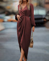 Chic midi-kleid - bordeaux wickelkleid mit ballonärmeln für damen