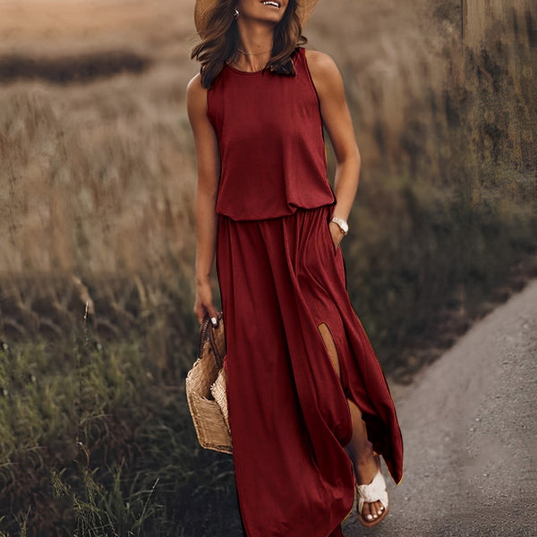 Maxikleid - elegante ärmellose damenkleid mit seitlichen schlitzen