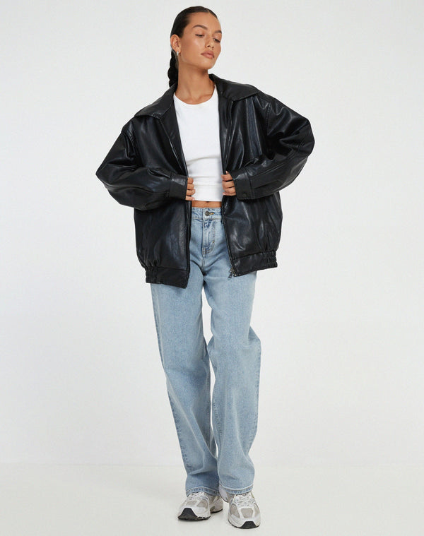Oversized PU leather-Damenjacke – Stilvolli Oberbekleidung