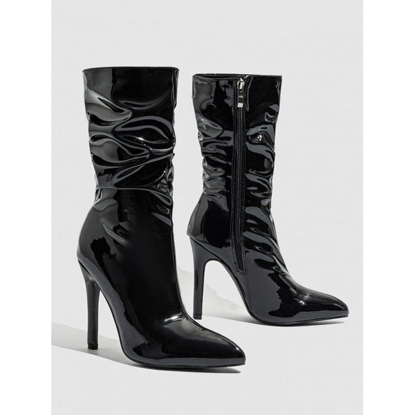 Damen Lackstiefel – Kurzstiefel mit spitzer Nase, hohem Absatz und glänzender Optik