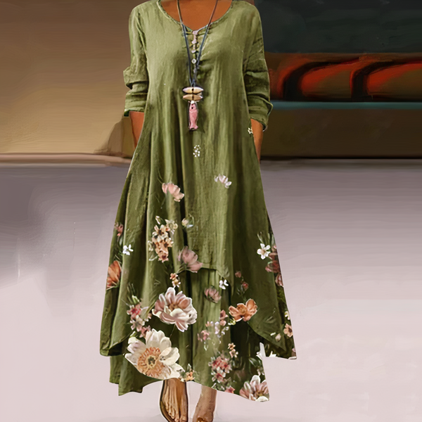 Maxikleid - elegantes damenkleid mit taschen und floralem stickerei