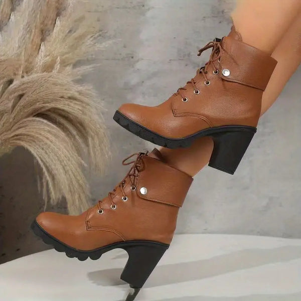Schnürstiefel für Damen – Plateau-Blockabsatz