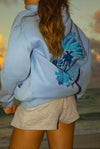 Hoodie - dames oversized pullover mit tropischem wellen-design