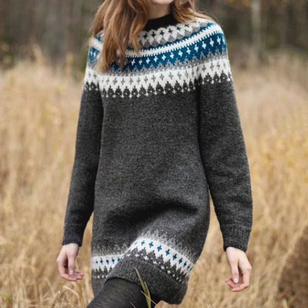 Gebreide trui dames - comfortabele wintertrui met Noorse print - Bakkermode.nl
