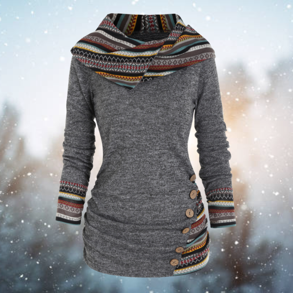Damen Fleece Hoodie mit Kapuze und Tribal-Muster