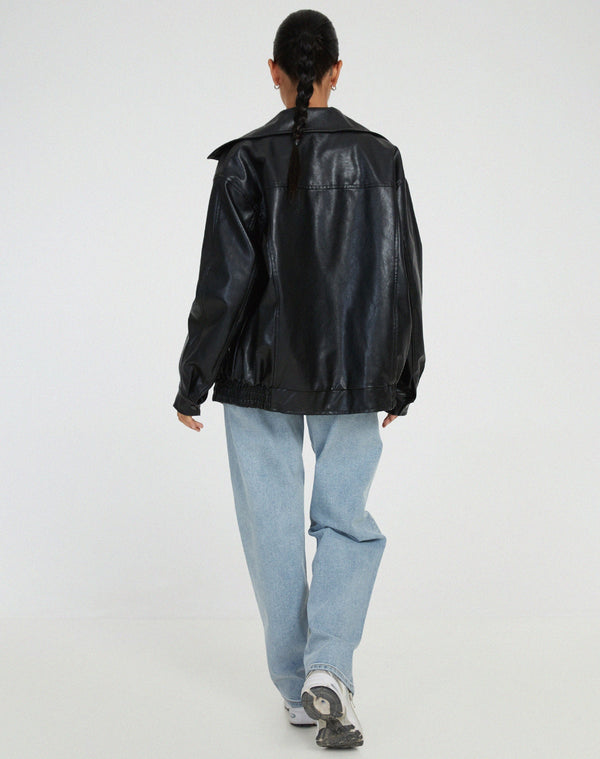 Oversized PU leather-Damenjacke – Stilvolli Oberbekleidung