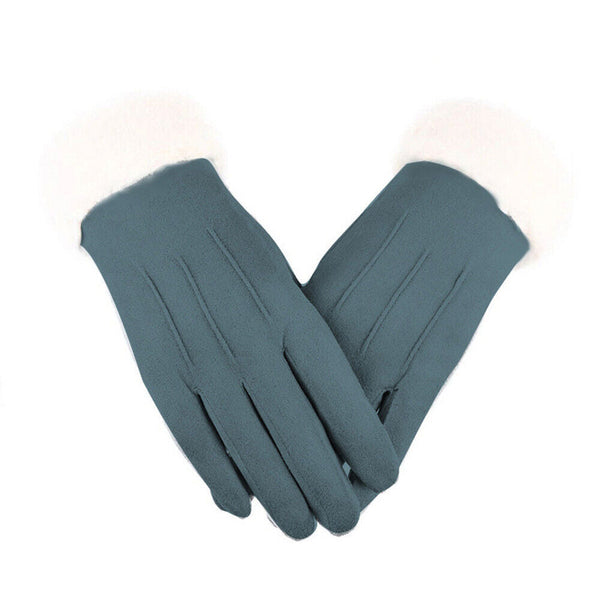 handschuhe - elegante velours-handschue mit fellbesatz