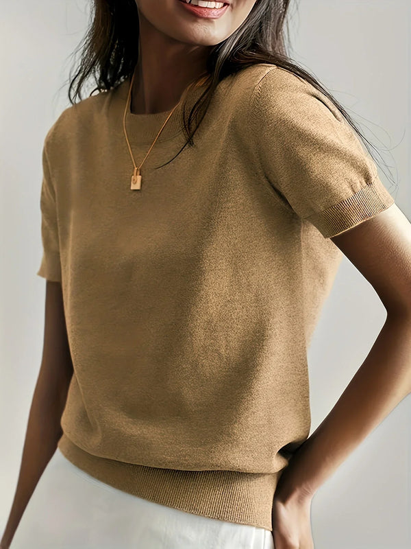 Lässiger kurzarm-jumper – gemütlicher damen stricktop