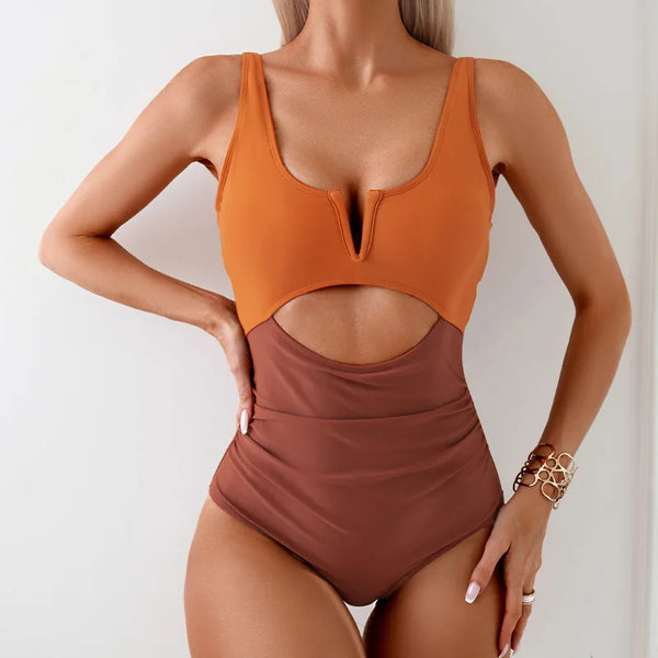 Elegante cut-out v-ausschnitt einteiler - damen badeanzug