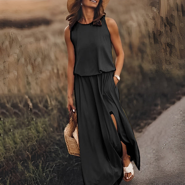 Maxikleid - elegante ärmellose damenkleid mit seitlichen schlitzen