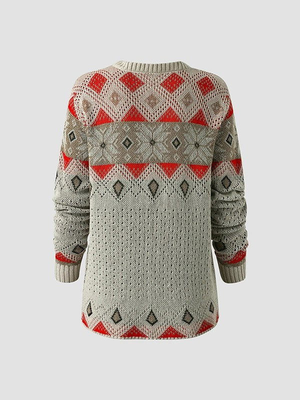 Schlichter skandinavischer Pullover mit modernem norwegischem Muster in Grau und lebhaftem Orange