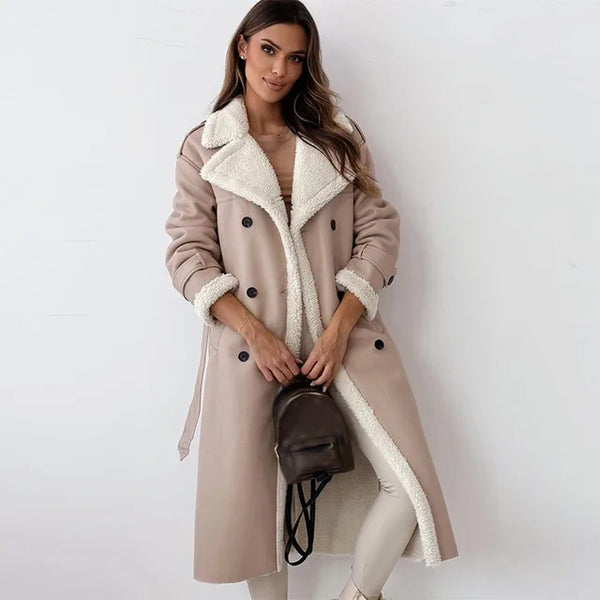 Faux schafswollmantel - stilvoller langer winterjacke für damen