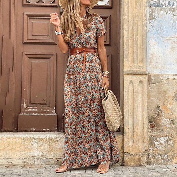 Boho maxi kleid - stylisches sommerkleid für damen mit seitlichem schlitz