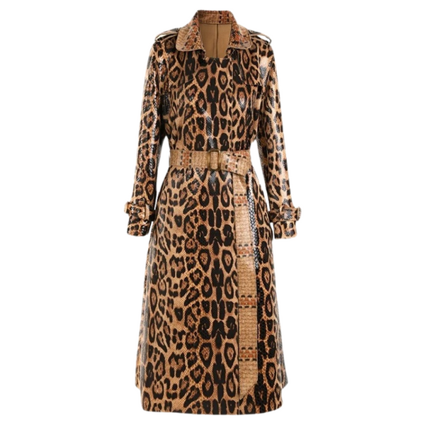 Multi-leopardenmuster-trenchcoat - stylischer langer damenmantel