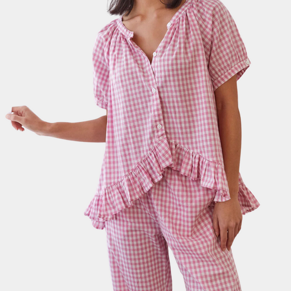 2-teiliger gingham loungewear-anzug – stylisches damenpyjama-set