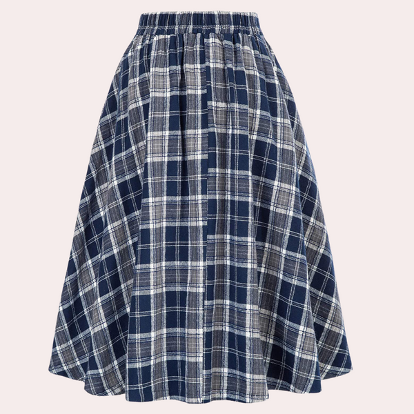 Kariierter midi-rock - hoch-taillierter damen checkrock