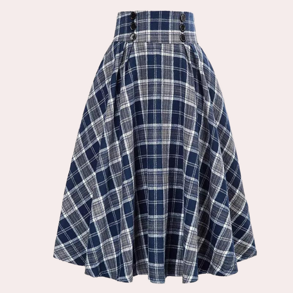 Kariierter midi-rock - hoch-taillierter damen checkrock