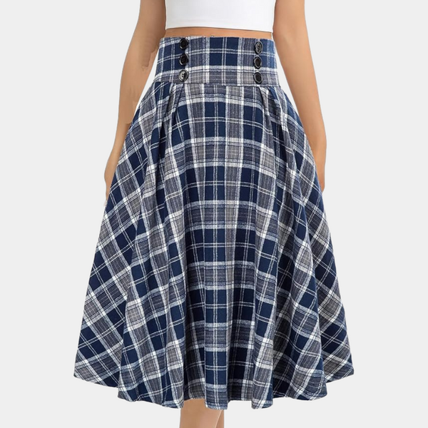 Kariierter midi-rock - hoch-taillierter damen checkrock