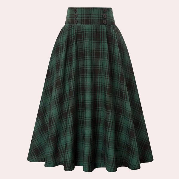 Kariierter midi-rock - hoch-taillierter damen checkrock