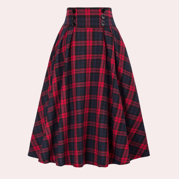 Kariierter midi-rock - hoch-taillierter damen checkrock