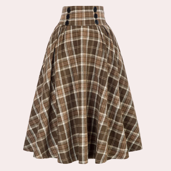 Kariierter midi-rock - hoch-taillierter damen checkrock